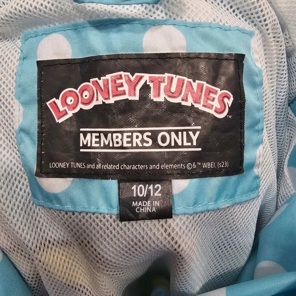 Members Only Looney Tunes Tweety Windbreaker Jacket Blue Polka Dot Kids 10/12